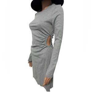 Gray Crew Ribbed Long Sleeve Open Side Rib Dress- Size Medium NWT